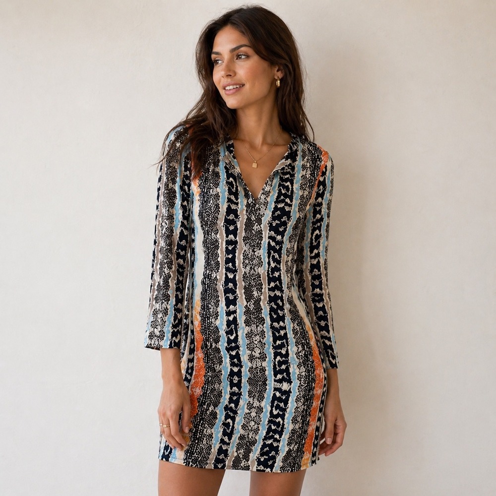 Diane von Furstenberg DVF Silk Snakeskin Print V-Neck Shift Dress Size 10 (N644)